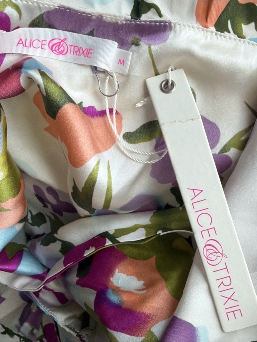 Alice & Trixie One-Shoulder Floral Dress in White with Purple & Pink Accents - Picture 2 of 3